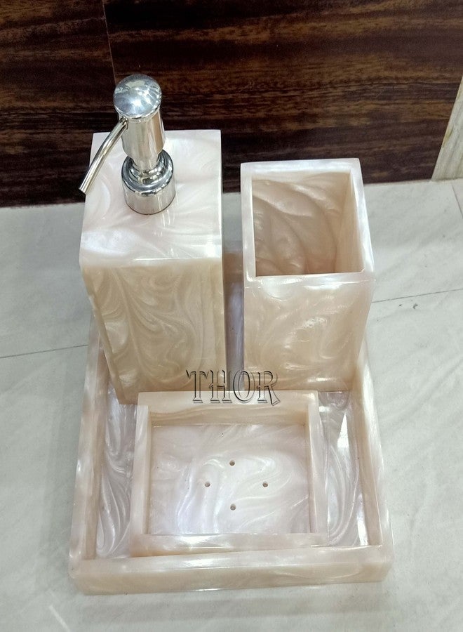 THOR INSTRUMENTS Stylish Luxury Bathroom Sets Stone - Bathroom Accessories Decor/Soap Dispenser, Tooth Brush Holder and Soap Dish and Towel Tray Set of 4 Rustic Vintage Home Decor Gifts - Image 1